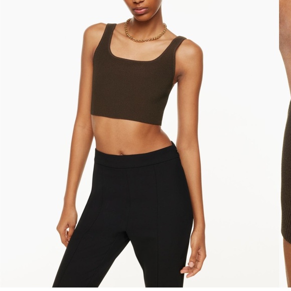 NWT Aritzia Babaton Sculpt Knit Squareneck Cropped Tank in Coffee Bean - Picture 3 of 7